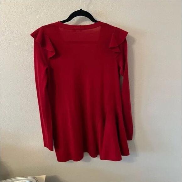Anthropologie Moth Red Wool Ruffle V-Neck Sweater - Picture 8 of 9